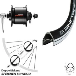 28 Zoll Nabendynamo Vorderrad Rodi Airline Shimano Nexus DH-C3000 Schwarz