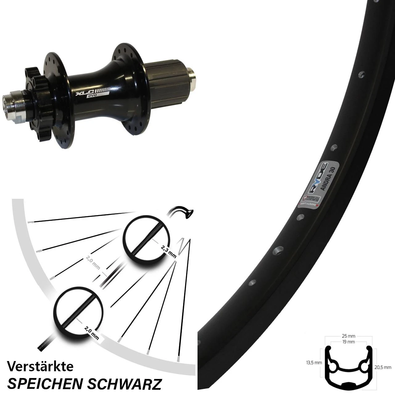 Ryde Andra 30 Disc Hinterrad 26 Zoll Mit XLC Evo Nabe 12x142 Mm