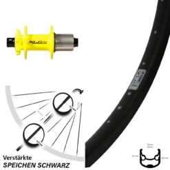 28-29 Zoll Hinterrad Ryde Andra 30 Disc Mit XLC Evo Gelb Nabe Steckachse 142 Mm