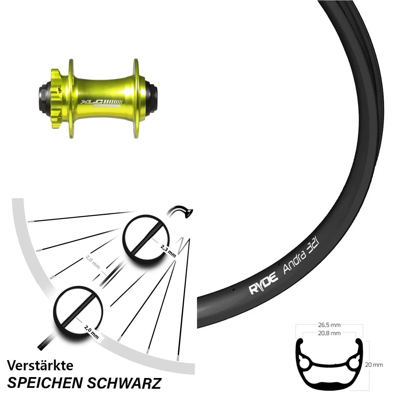 Laufrad 15/100 Mm 28-29 Zoll Ryde Andra 321 Disc 6-loch XLC Pro GrĂŒn-eloxiert Steckachse