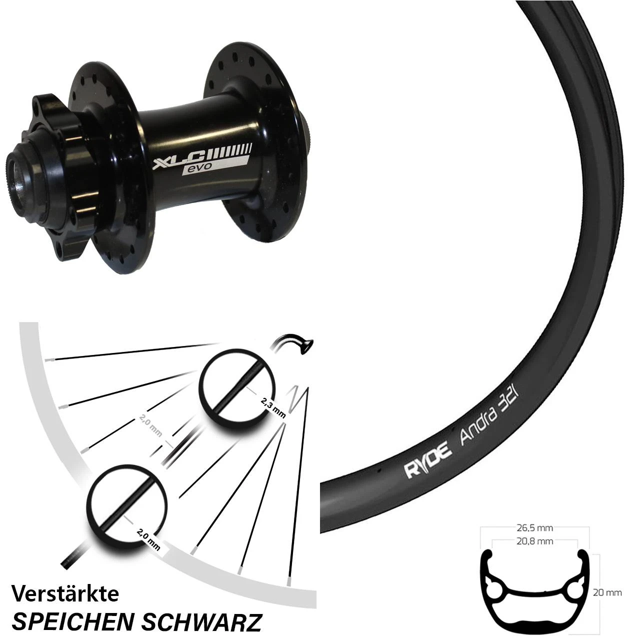 Laufrad 15/100 Mm 28-29 Zoll Ryde Andra 321 Disc 6-loch XLC Pro Schwarz Steckachse