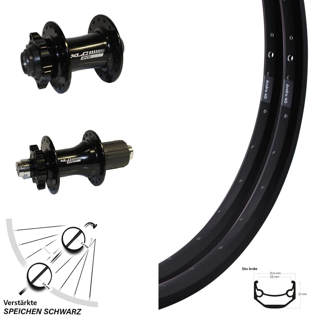 26 Zoll Laufradsatz Ryde Andra 40 XLC Pro Nabe 6-loch Steckachse Shimano