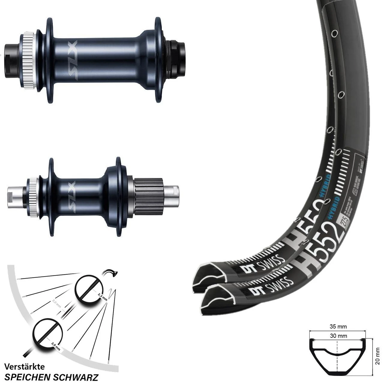 Dt-swiss Laufradsatz 27,5 Zoll DT Swiss H 552 Shimano SLX Boost Micro Spline
