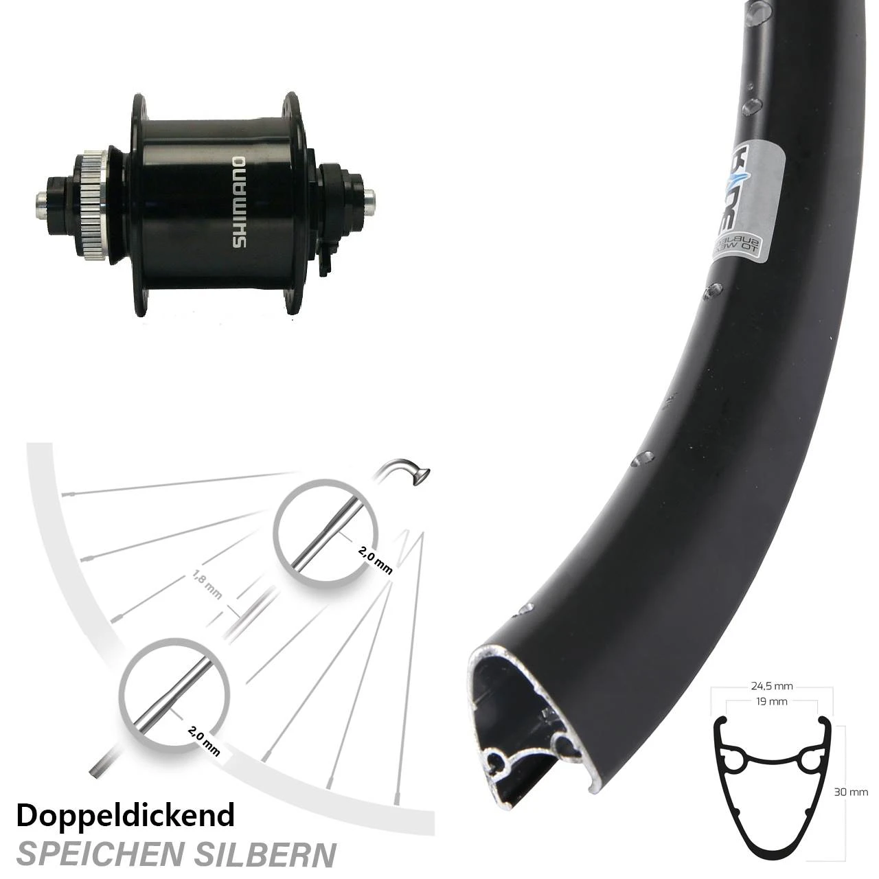 Vorderrad 28-29 Zoll Ryde Dutch 19 Hochprofil Shimano DH-UR700-3D Centerlock