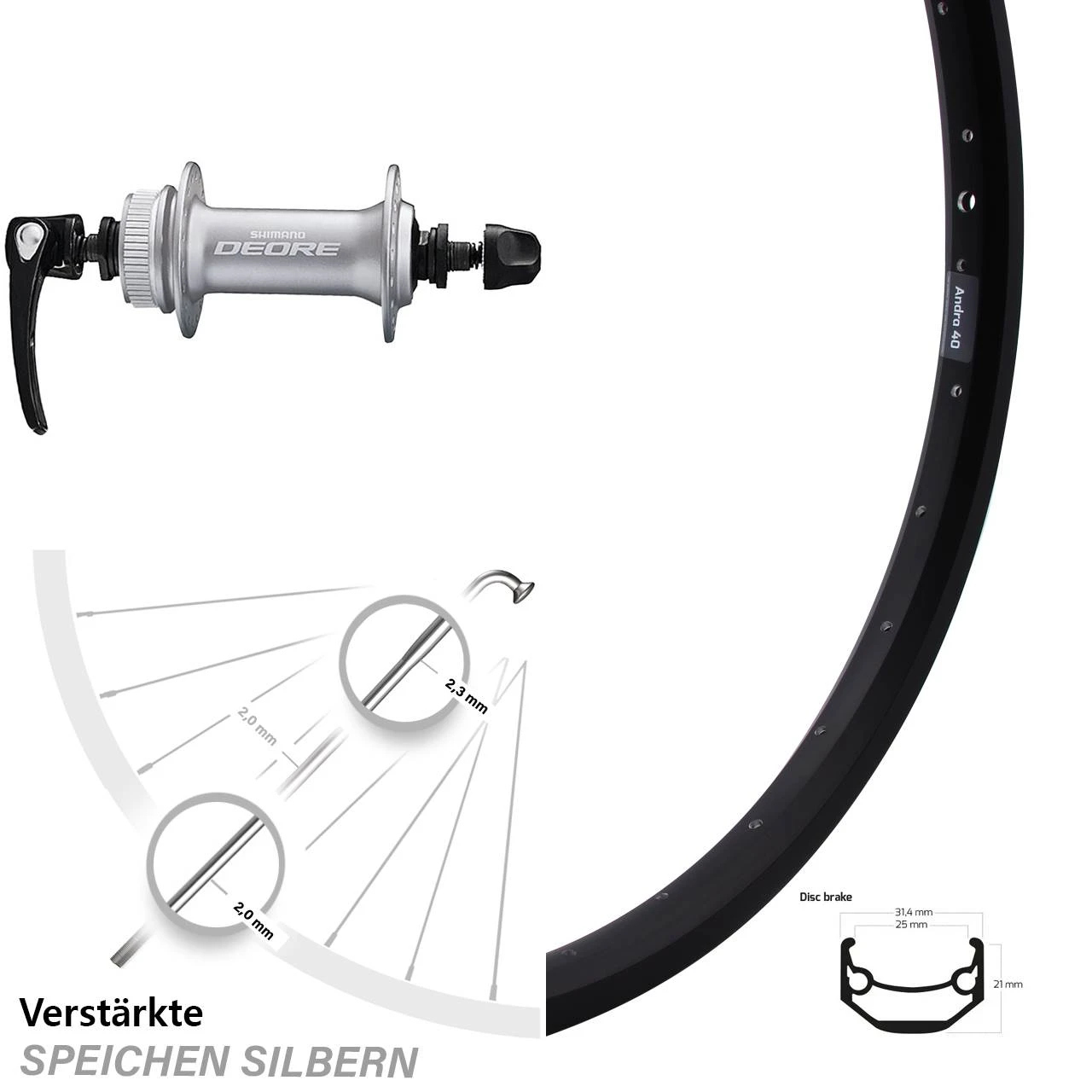 Shimano Deore HB-M6000 Ryde Andra 40 Disc Vorderrad 20 Zoll