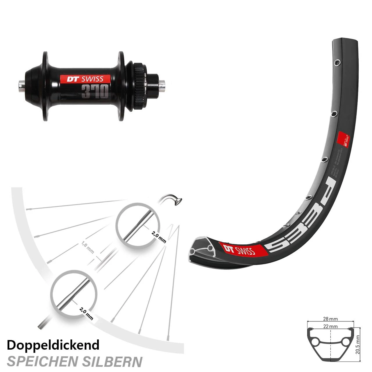 Dt-swiss 26 Zoll Vorderrad DT Swiss 533 D Mit 370 Centerlock Nabe 5/100 Mm