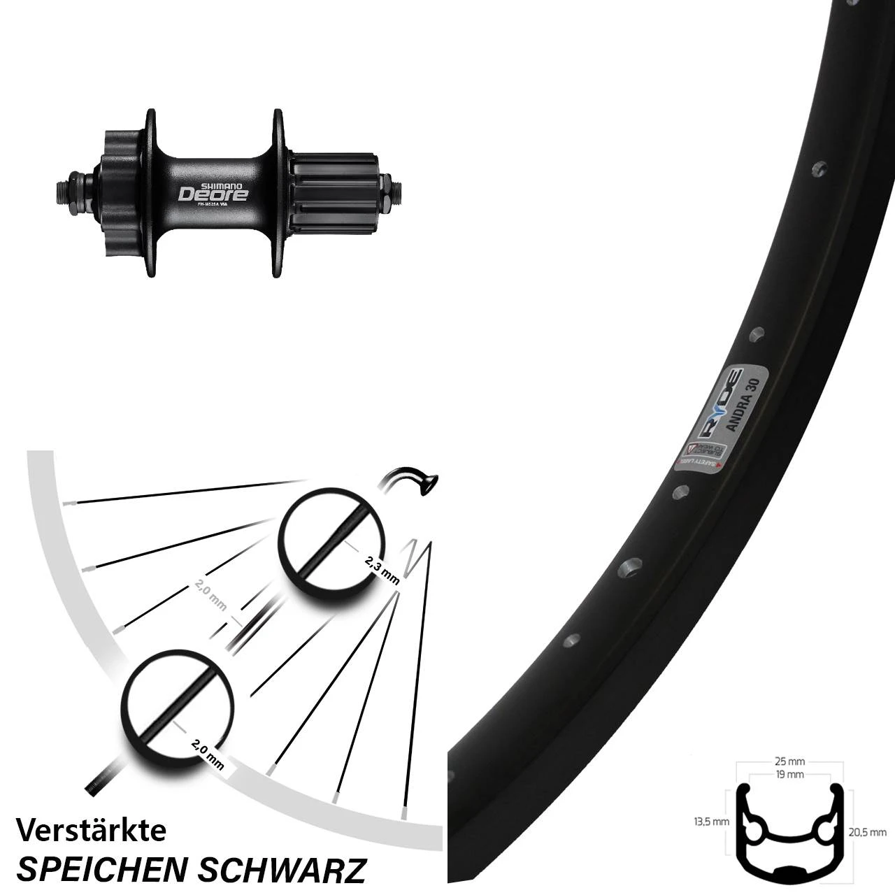 Hinterrad 28-29 Zoll Ryde Andra 30 Disc 5/135 Mm Shimano FH-M525A