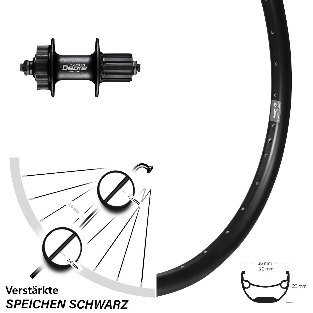 Hinterrad Ryde Andra 29 Zoll Disc 5/135 Mm Shimano FH-M525A Deore 6-loch