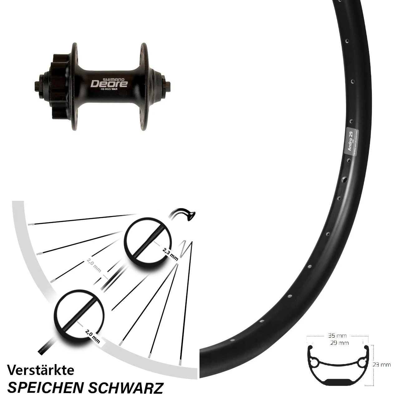 Ryde Andra 29 Disc-Vorderrad 27,5 Zoll Shimano Deore HB-M525 Nabe