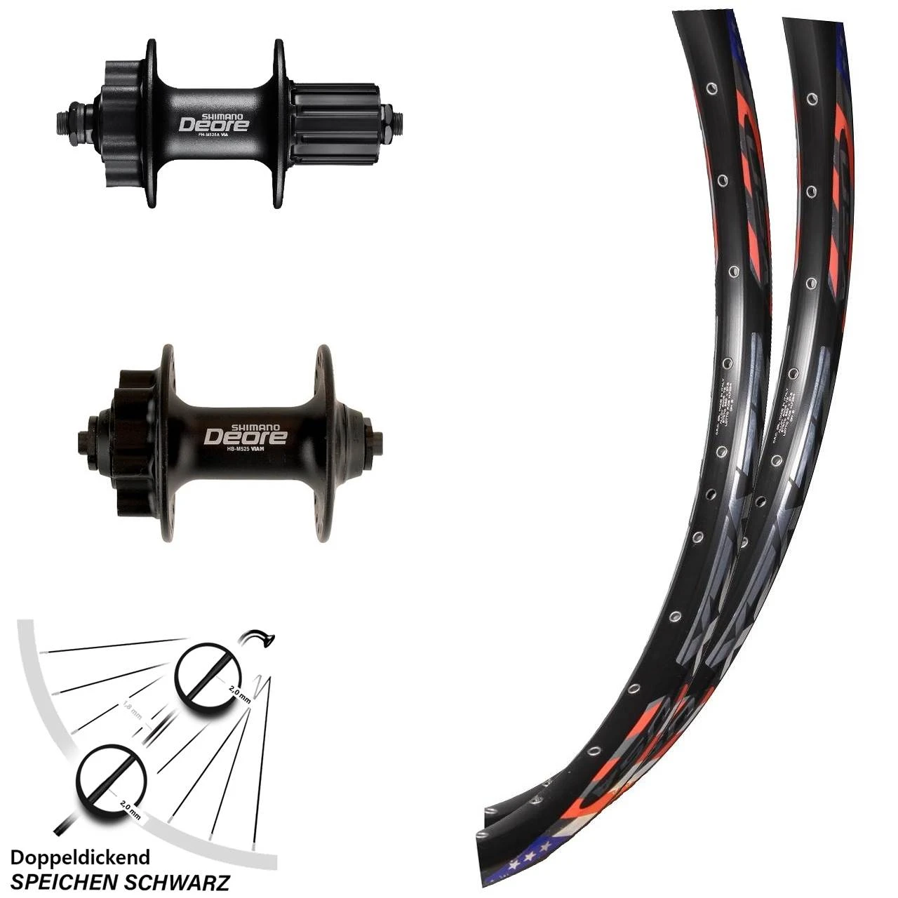 Laufradsatz 26 Zoll DRC 28-559 ETRTO Shimano Deore 525 Schnellspanner 6-loch