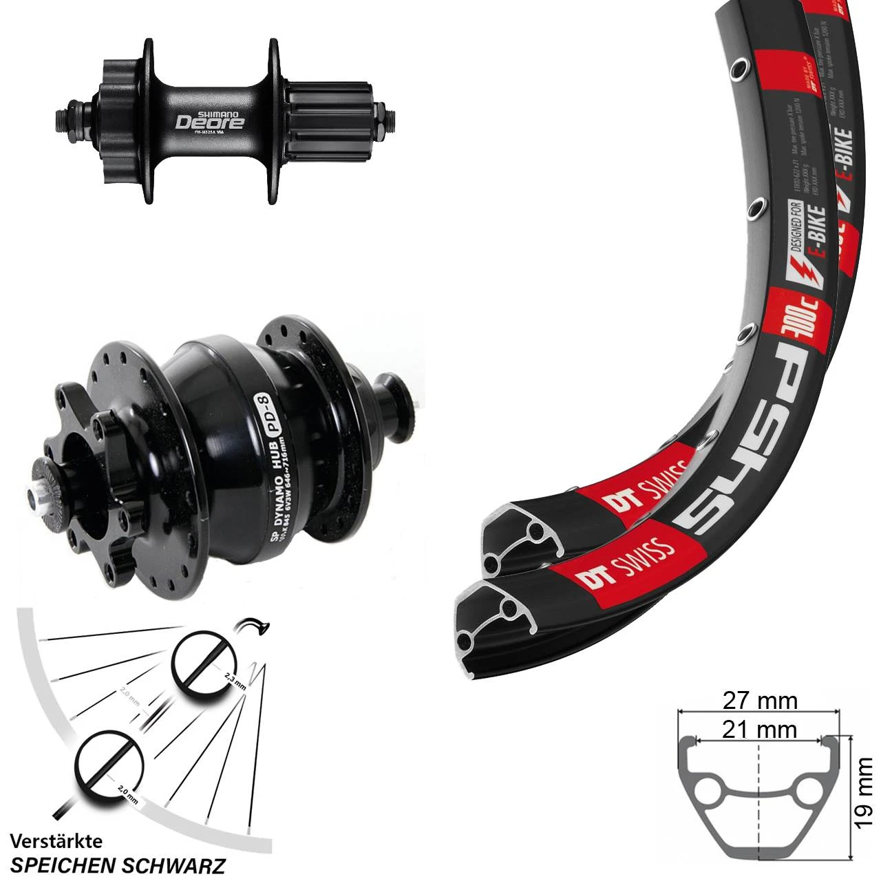 Dt-swiss Laufradsatz 26 Zoll DT Swiss 545D Dynamo Shutter PD-8 Shimano Deore 525 Disc 6-loch