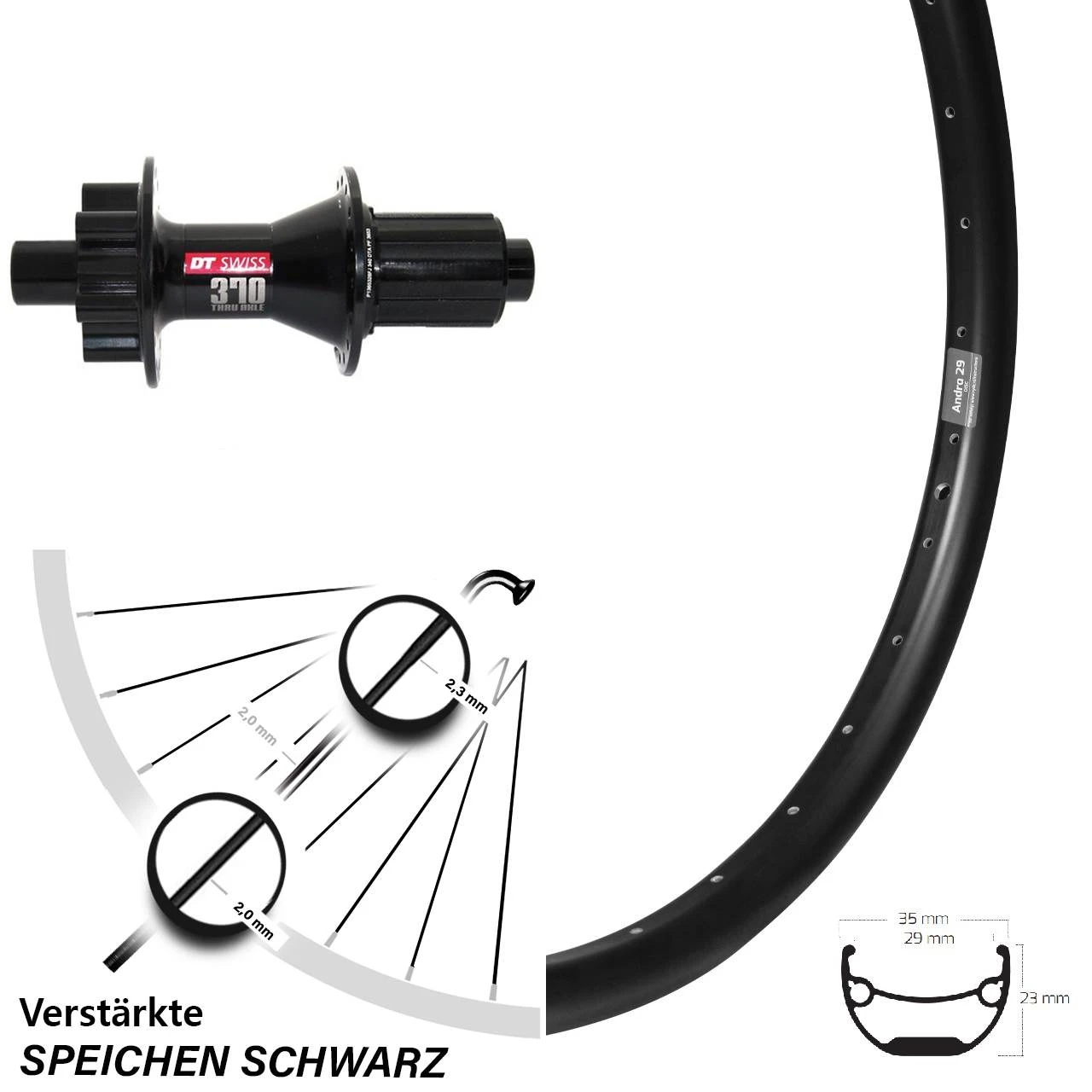 DT Swiss 370 Ryde Andra 29 Hinterrad 27,5 Zoll 6-Loch Steckachse