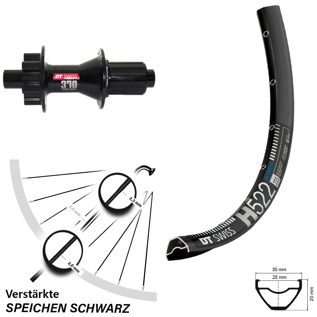 Dt-swiss Hinterrad 29 Zoll H 522 DT Swiss 370 Nabe 12x142 Mm Steckachse