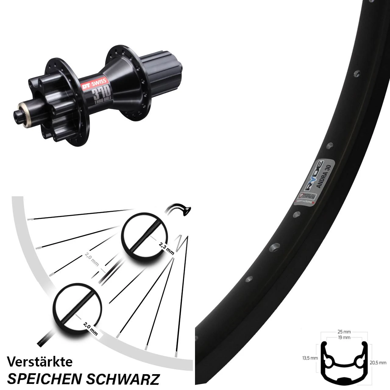 DT Swiss 370 Ryde Andra 30 Disc Hinteres Rad 26 Zoll FĂŒr Schnellspanner 5/135 Mm