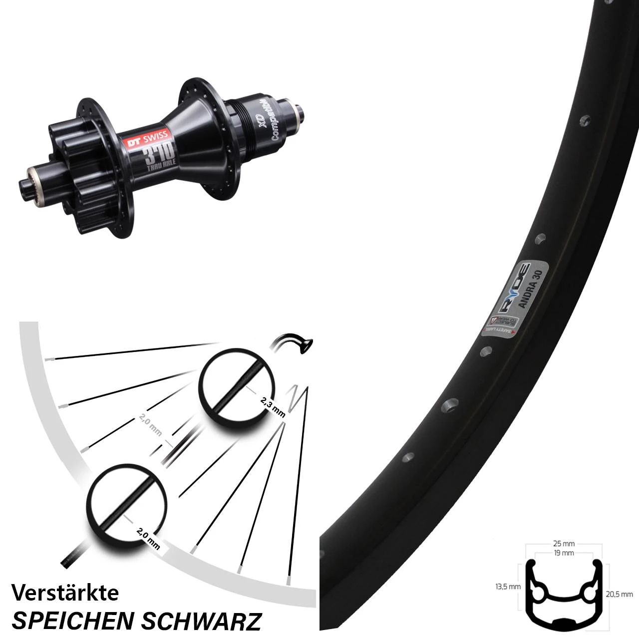 DT Swiss 370 Ryde Andra 30 Disc Hinterrad 26 Zoll FĂŒr Schnellspanner 5/135 Mm
