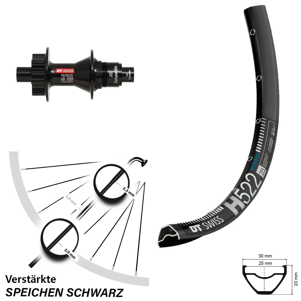 Dt-swiss 29 Zoll Hinterrad H 522 DT Swiss 370 Nabe 12x142 Mm Steckachse