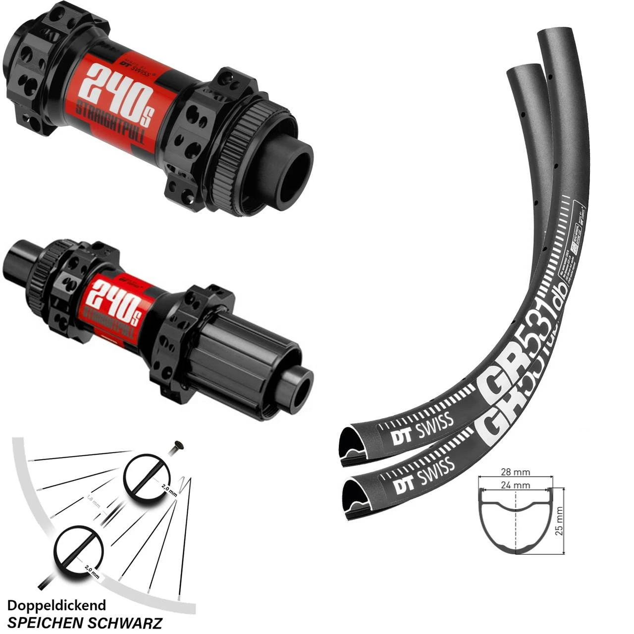 Dt-swiss Laufradsatz 28-29 Zoll GR 531 DT Swiss 240s Straightpull Centerlock 24/28 Speichen Gravel
