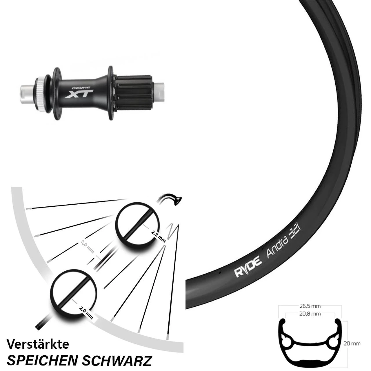 Ryde Andra 321 Hinterrad 28/29 Zoll Mit Shimano XT Nabe