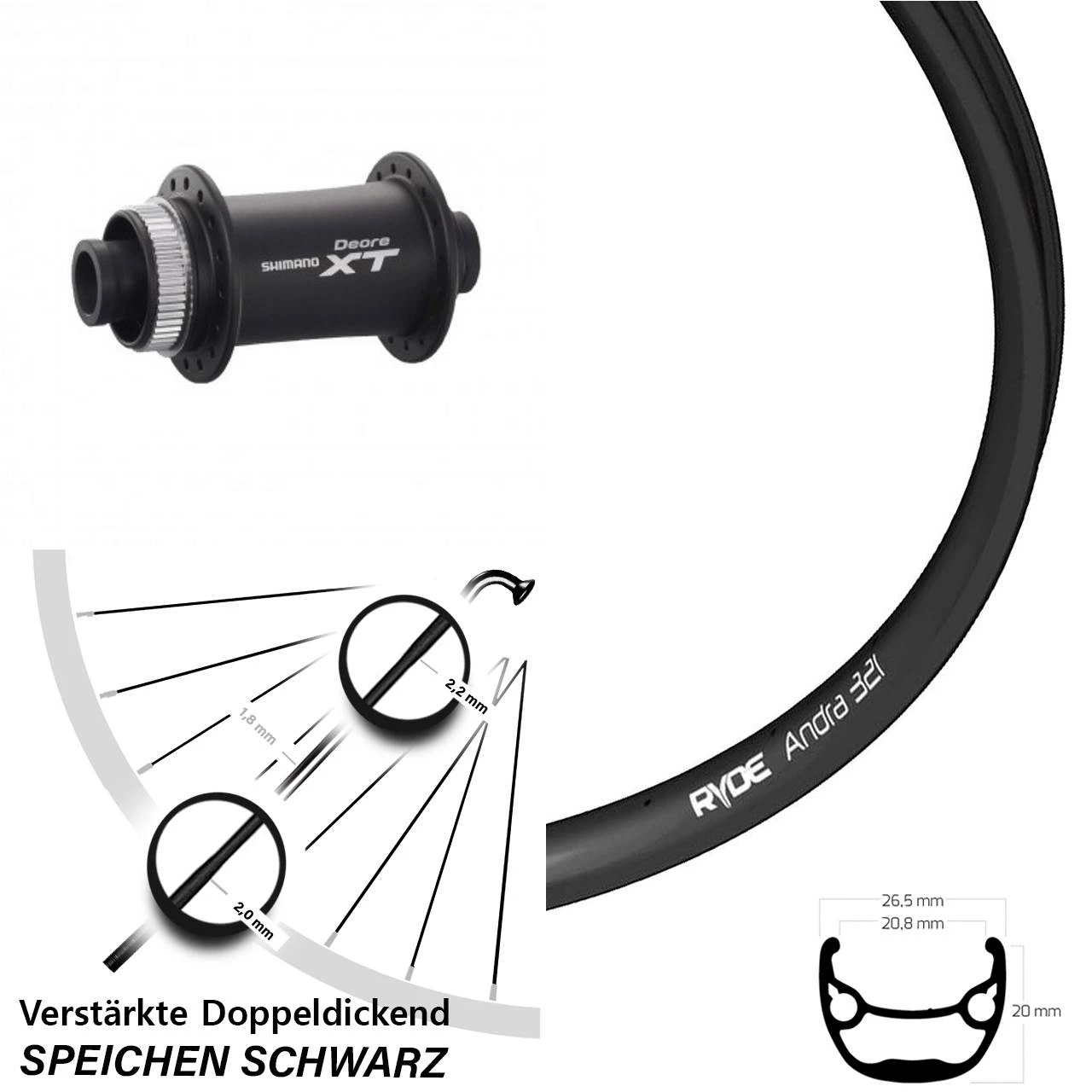 28 Und 29 Zoll Vorderrad Shimano Deore XT HB-M778 Ryde Andra 321