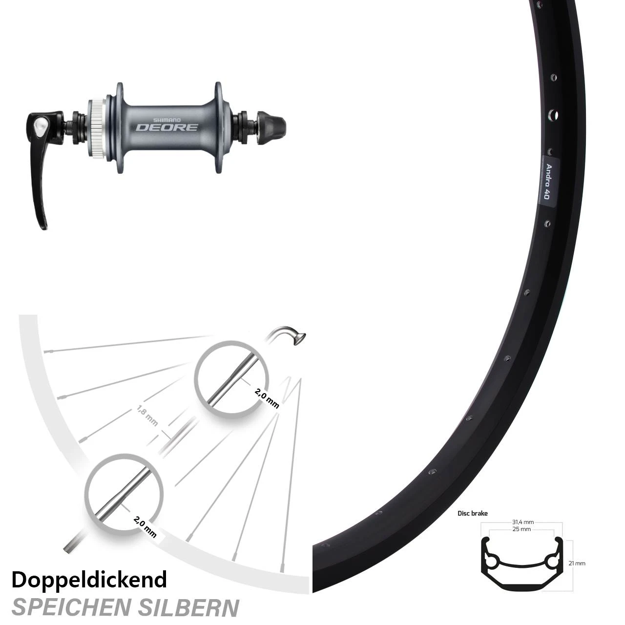 26 Zoll Vorderrad Shimano Deore HB-M615 Ryde Andra 40 Disc Centerlock