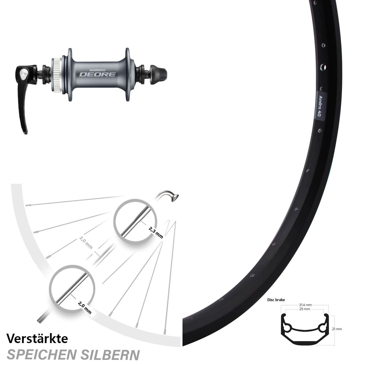 Shimano Deore HB-M615 Ryde Andra 40 Disc Vorderrad 20 Zoll