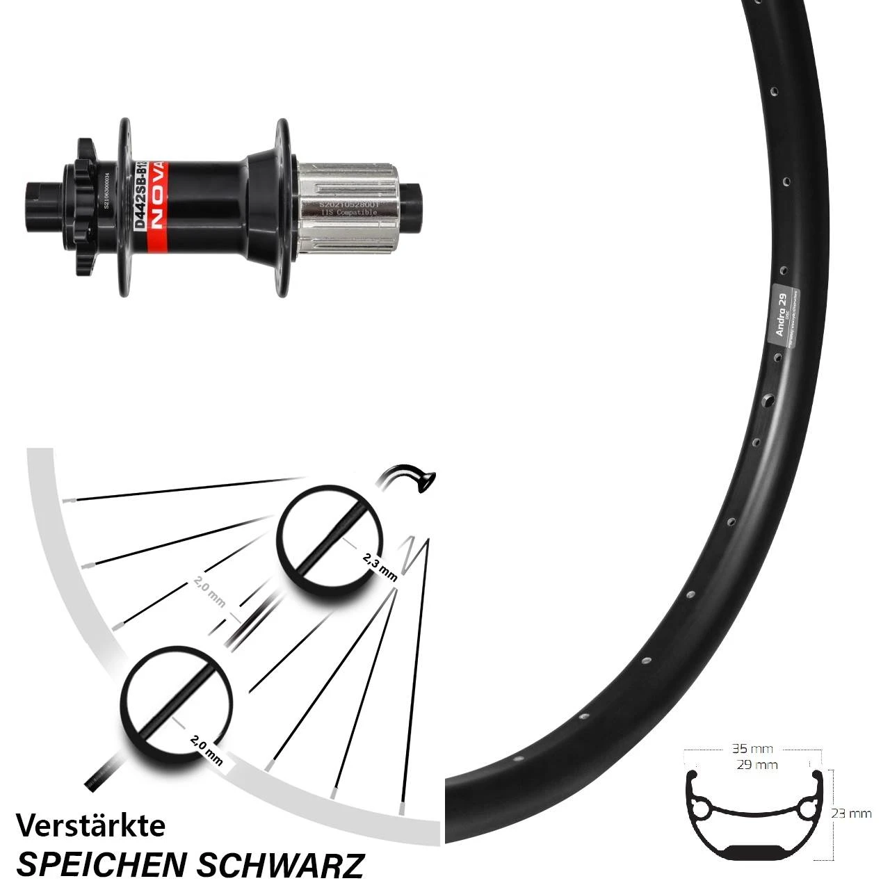 Novatec D442 Boost Ryde Andra 29 Zoll Hinterrad Lastenrad 12x148 Mm