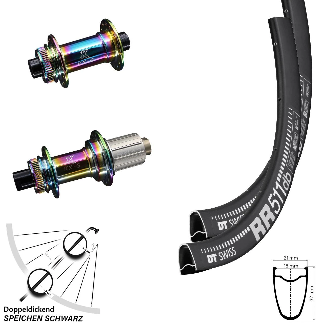 Dt-swiss Laufradsatz Road Disc DT Swiss RR 511 Oilslick Nabe KX-G Steckachse Shimano HG