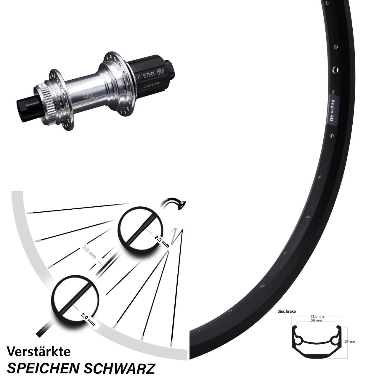 KX-GS Silbern Eloxiert 12x142 Mm Centerlock Ryde Andra 40 Disc Hinterrad 24 Zoll