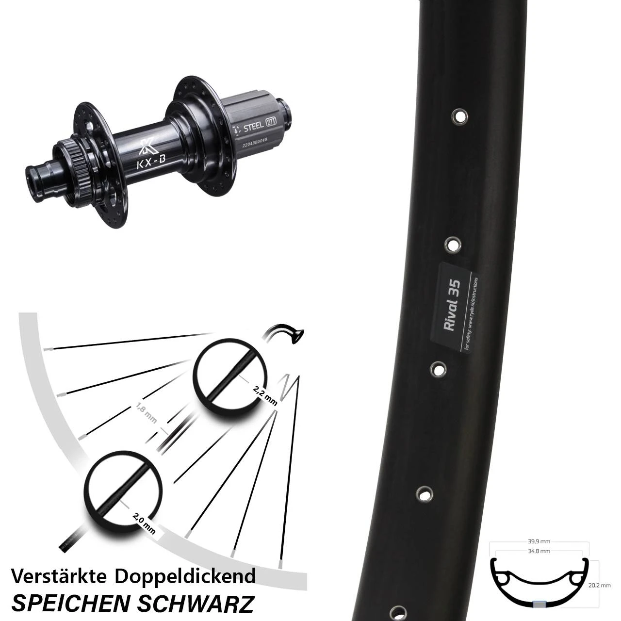 KX-B Boost 12x148 Mm Centerlock 11-fach Ryde Rival 35-622 Hinterrad 29 Zoll Heavy Duty