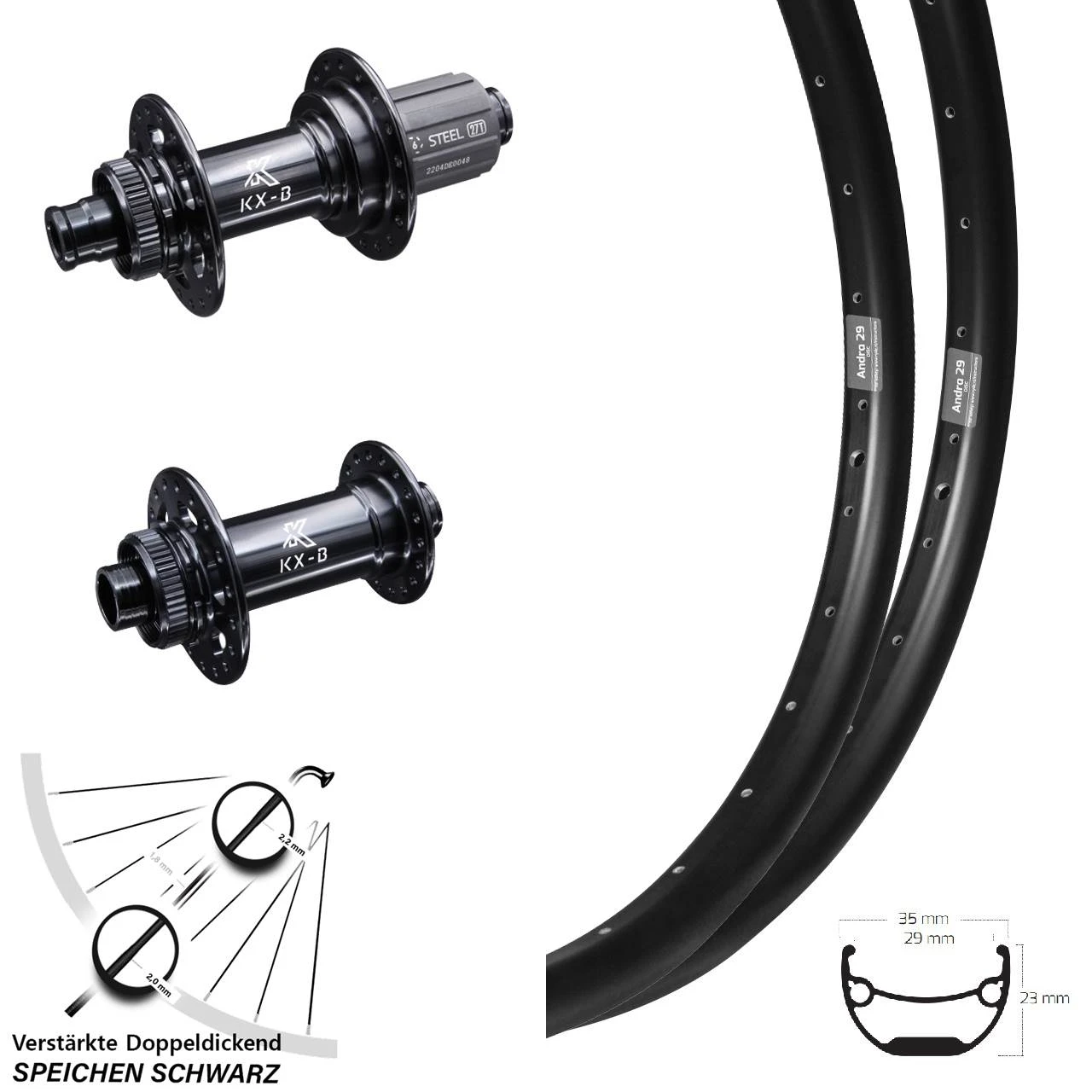 27,5 Zoll Laufradsatz Boost E-Bike Ryde Andra Nabe KX-B VerstÀrkt Centerlock 11-fach