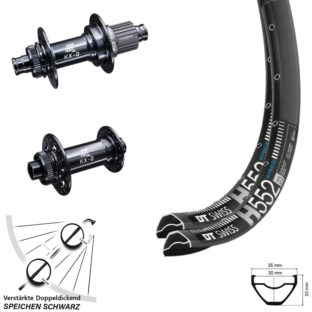 Dt-swiss Boost Laufradsatz 29 Zoll DT Swiss H 552 Breit VerstÀrkt KX-B Centerlock Micro Spline