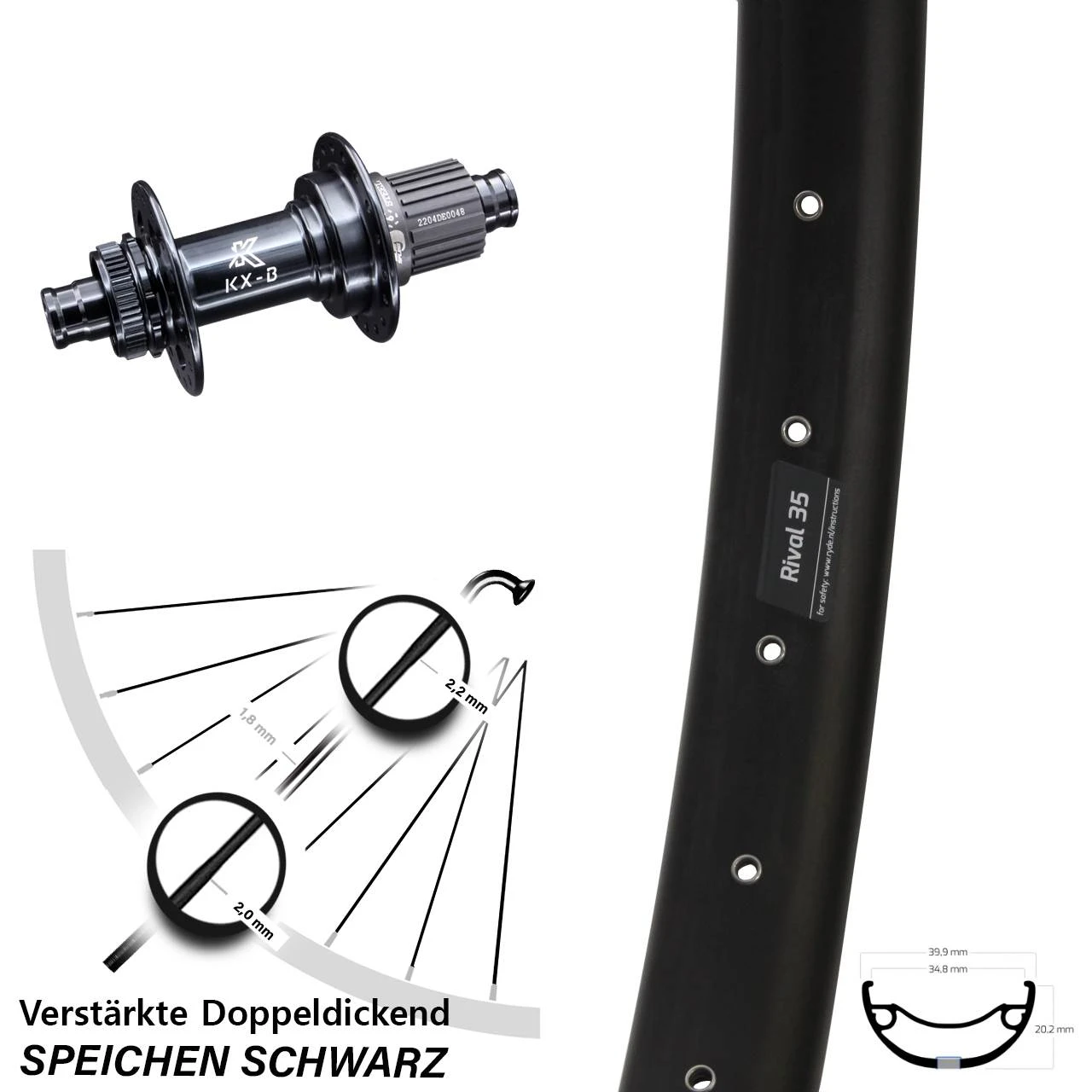 Boost Centerlock Ryde Rival 35 Disc Hinterrad 27,5+ Zoll VerstÀrkt 12-fach