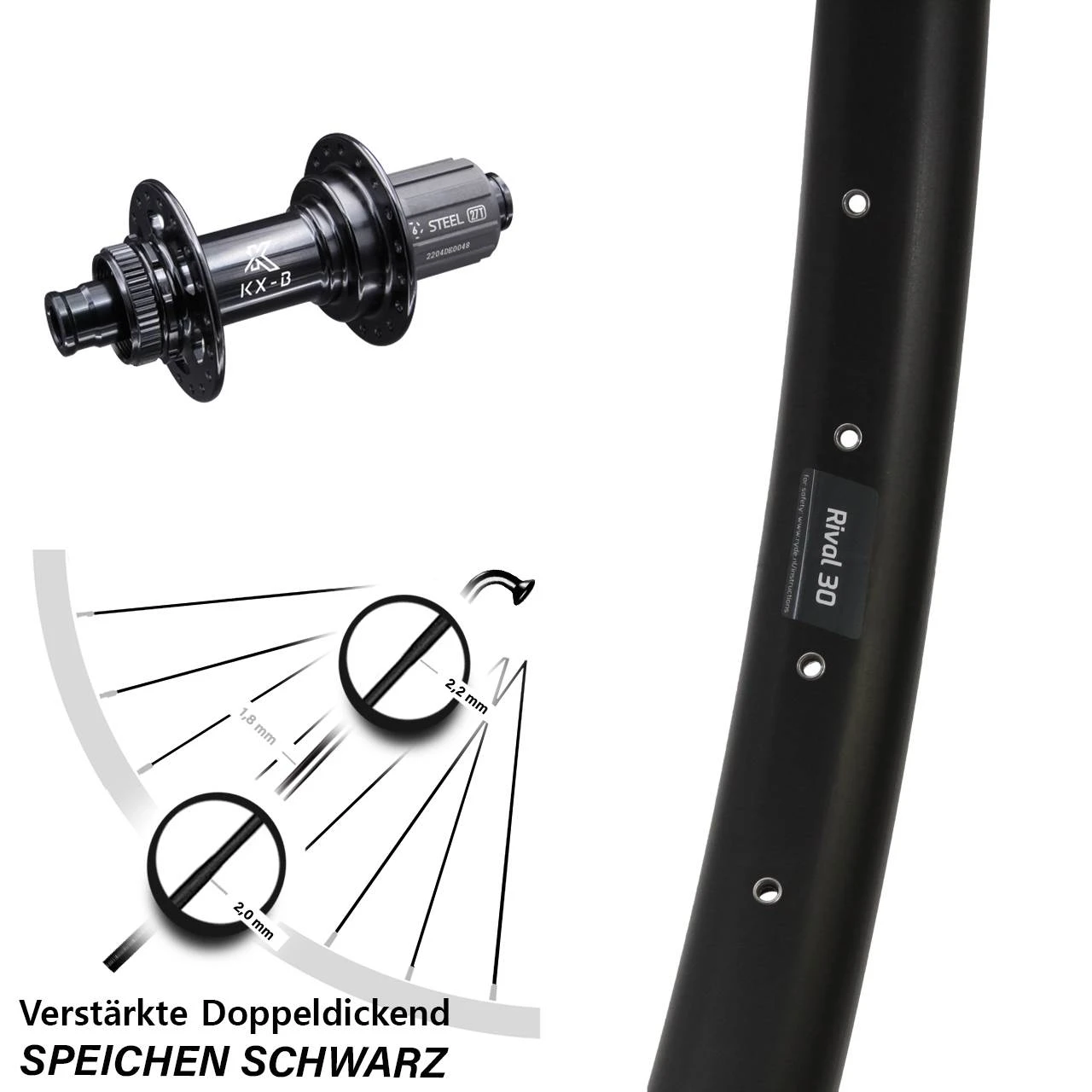 Ryde Rival 30 Disc Hinterrad 27,5 Zoll Nabe KX-B Boost Centerlock 148 Mm 11-fach E-Bike