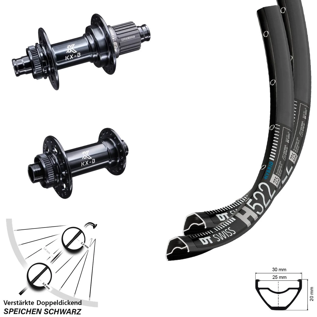 Dt-swiss Laufradsatz 27,5 Zoll DT Swiss H 522 Lastenrad KX-B Shimano Micro Spline