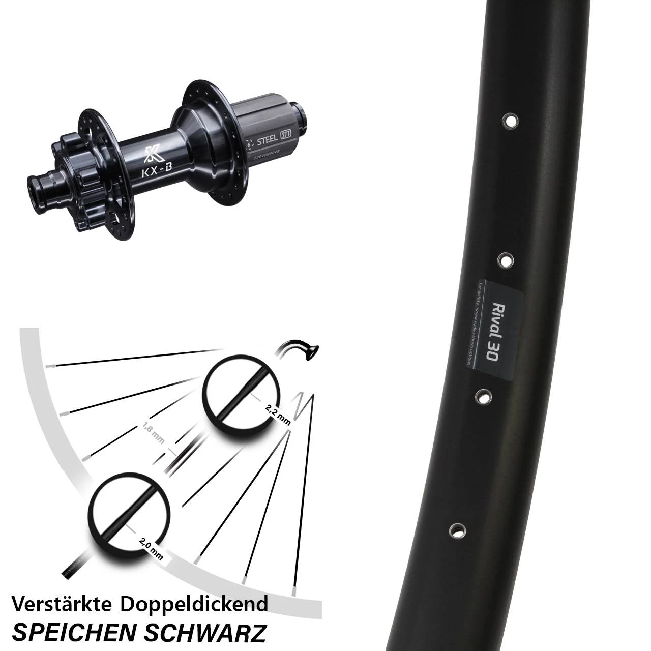 Ryde Rival 30 Disc Hinterrad 27,5 Zoll Nabe KX-B Boost 6-loch 148 Mm 11-fach E-Bike