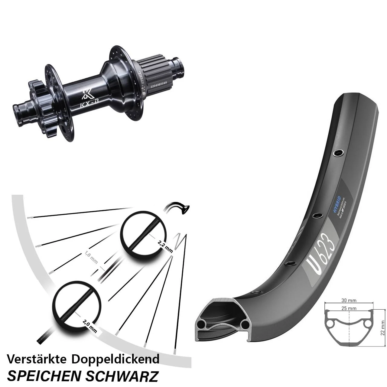 Dt-swiss 29 Zoll Laufrad Inklusive KX-B 12x148 Mm Boost 6-loch DT Swiss U 623 Disc Steckachse