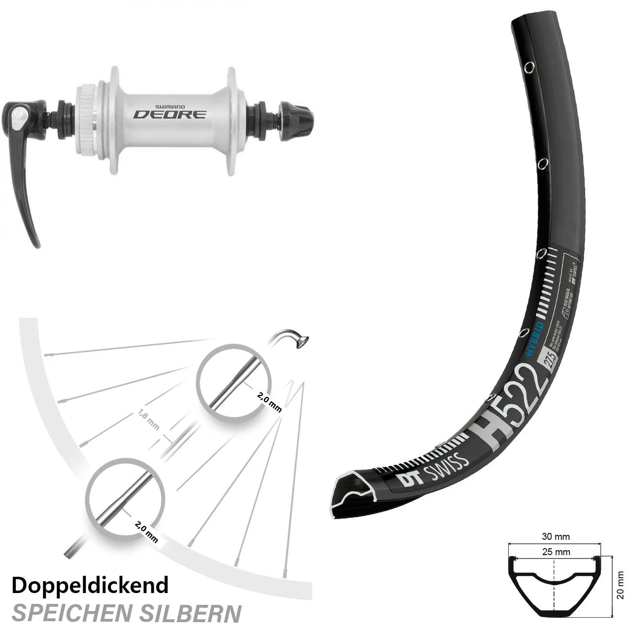 Dt-swiss 27,5 Zoll Vorderrad DT Swiss H 522 Mit Shimano Deore HB-M595 Nabe