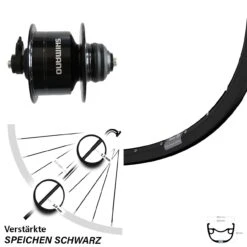28-29 Zoll Nabendynamo Vorderrad Ryde Rival 23 Shimano DH-3D72 Centerlock Schwarz