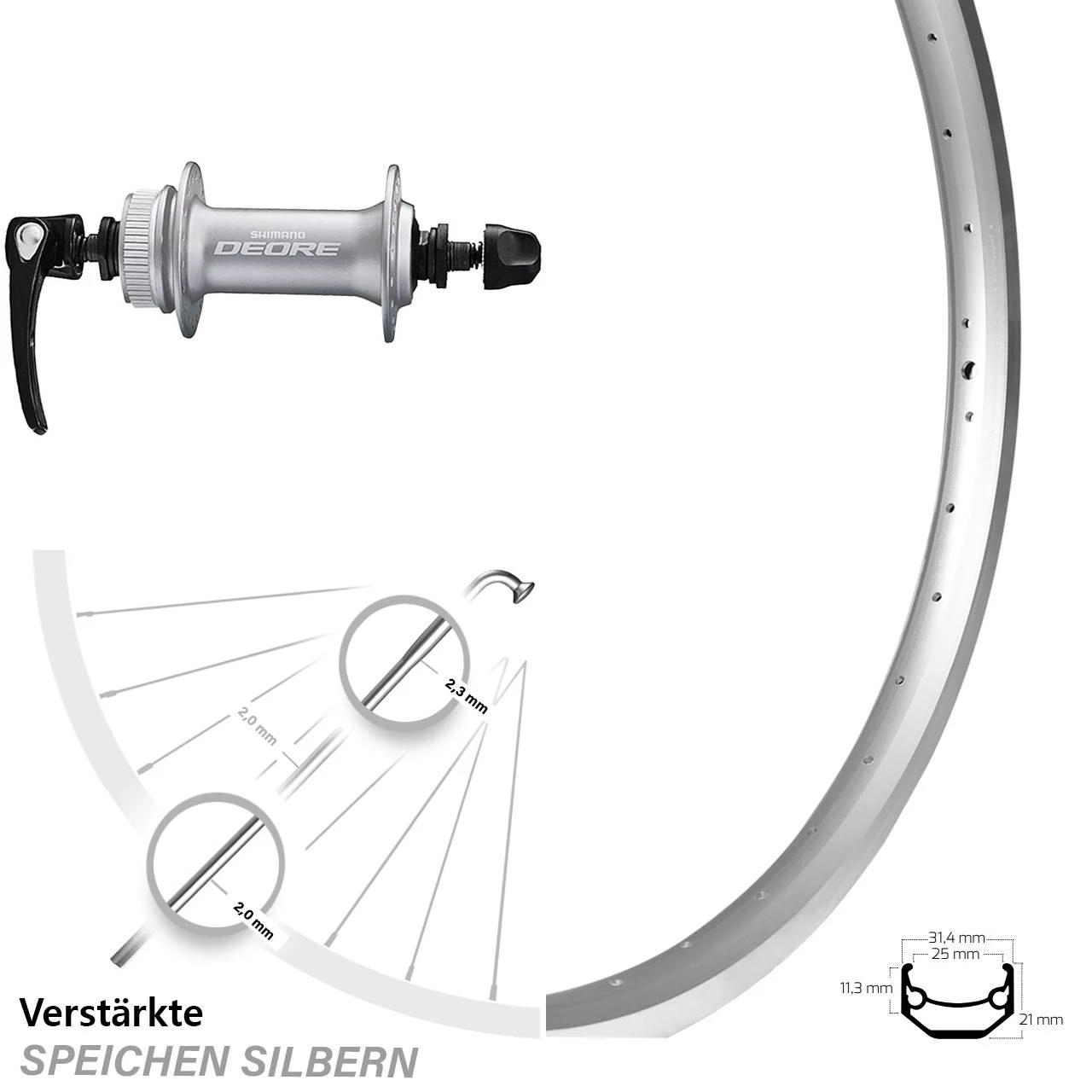 Silbernes 24 Zoll Vorderrad Ryde Andra 40 Mit Shimano Deore HB-M6000