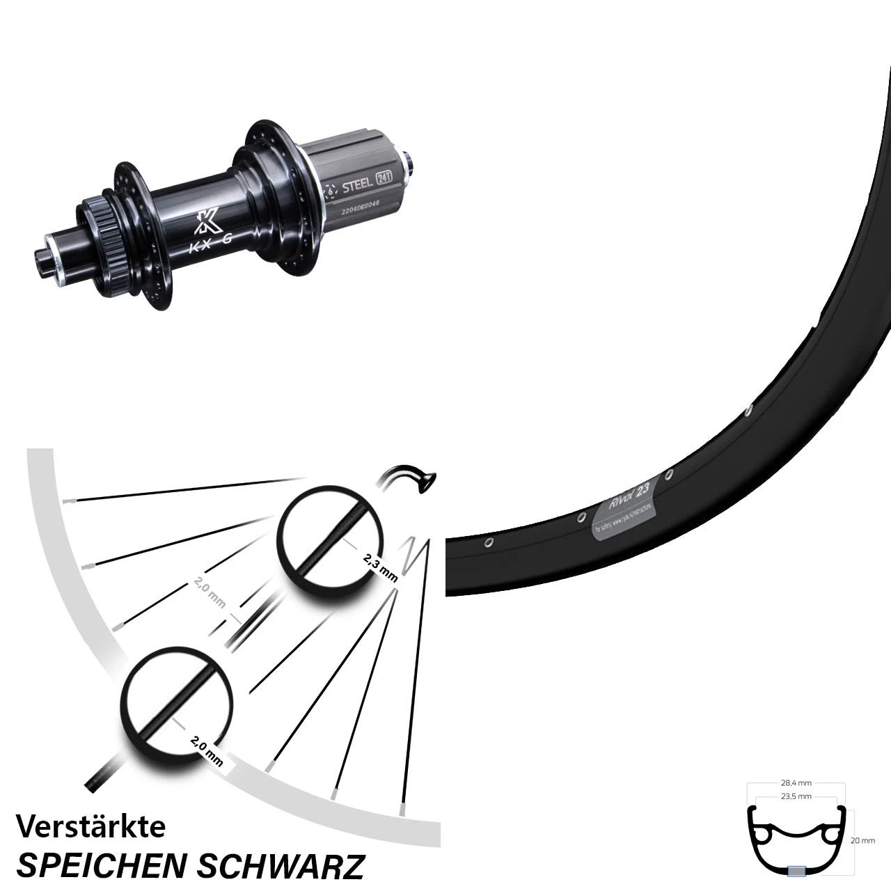 Ryde Rival 23 Hinterrad 29 Zoll Mit KX-GS 5x135 Centerlock Nabe