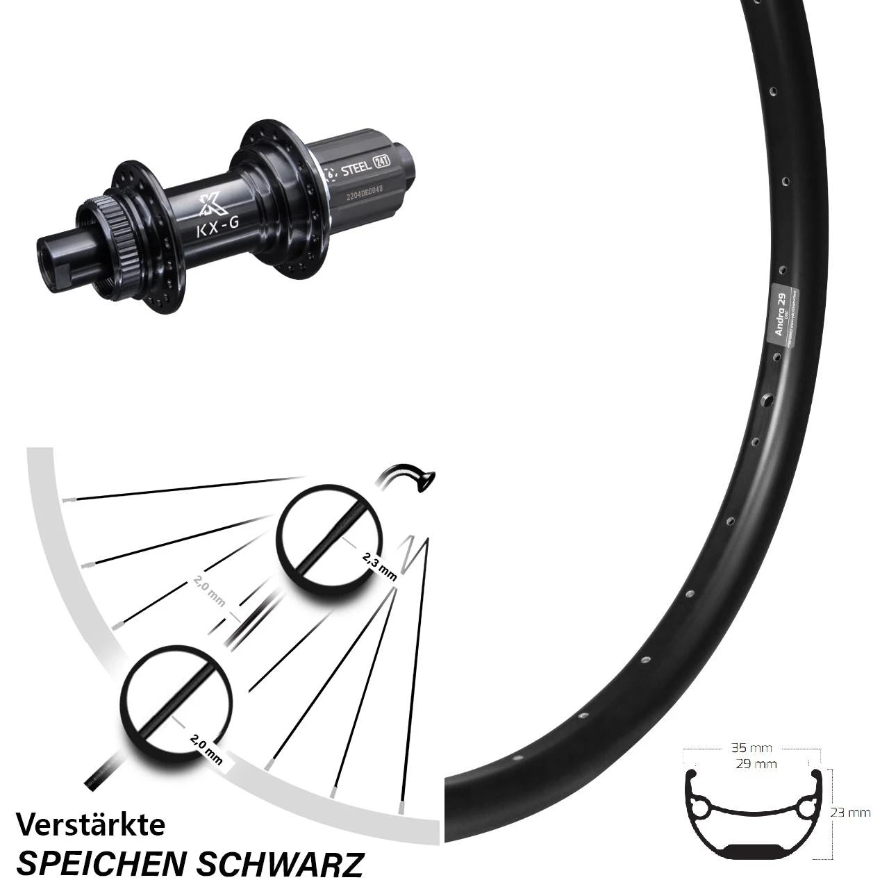 KX-GS 12x142 Mm Centerlock Ryde Andra 29 Breites Hinterrad 24 Zoll Steckachse