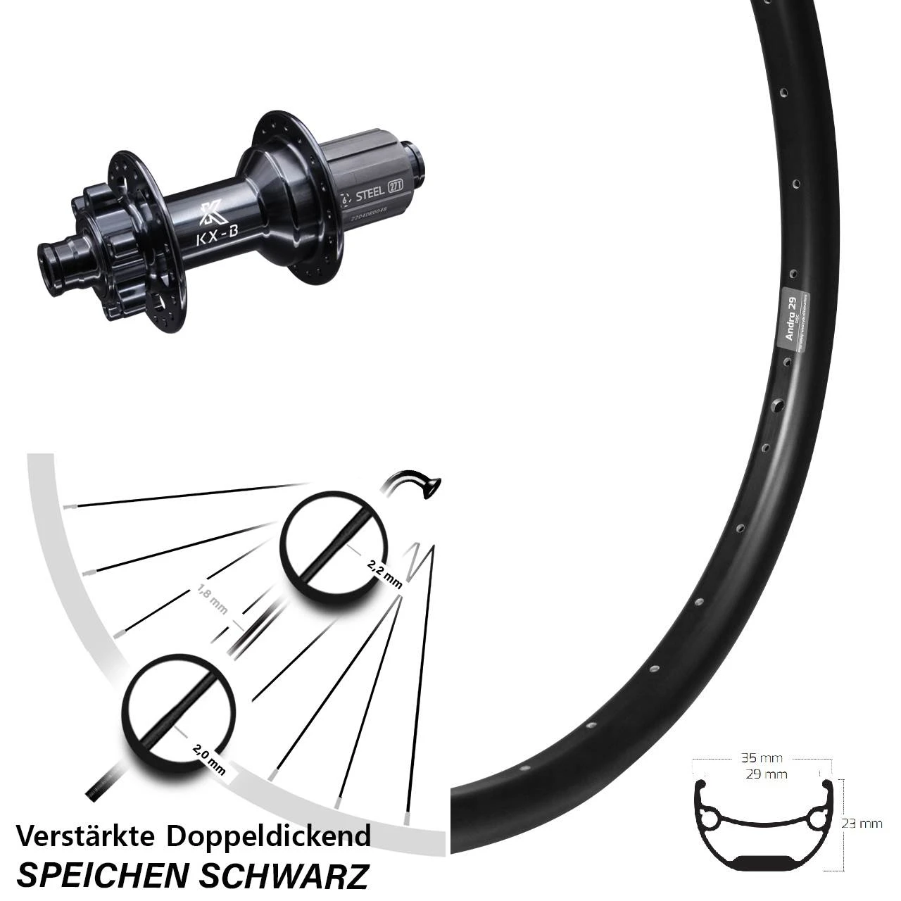 VerstÀrktes Hinterrad Boost Ryde Andra 29 Mit KX-B Nabe 12x148 Mm 6-loch 11-fach