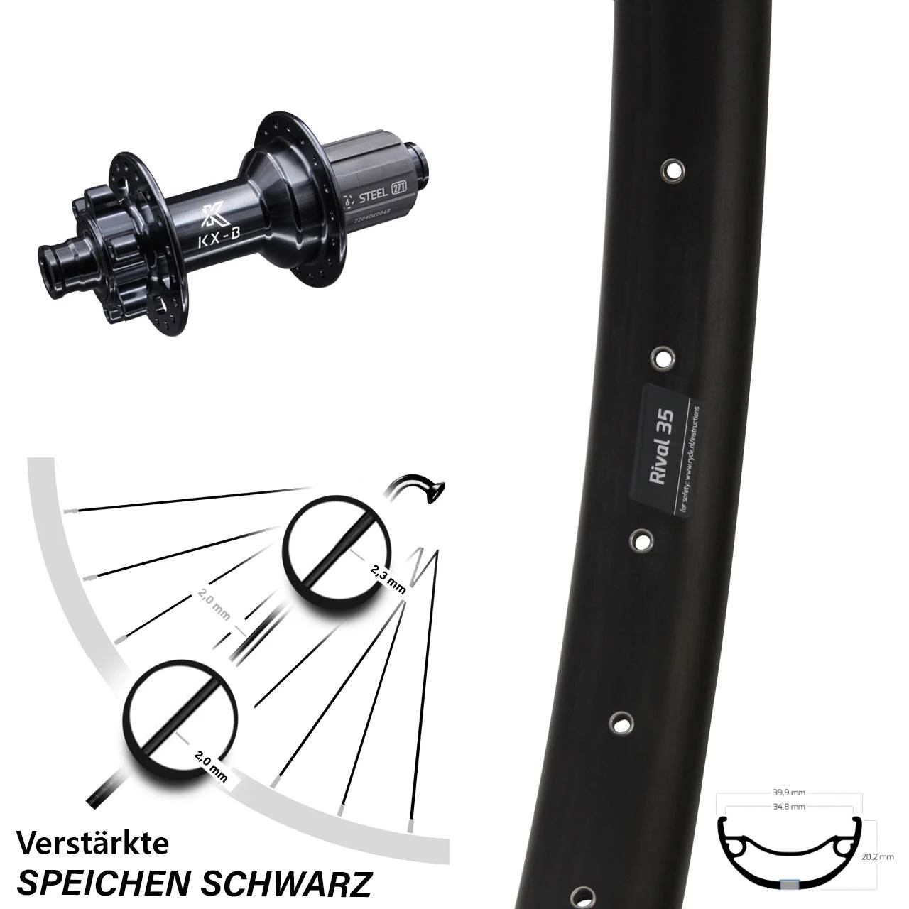 Hinterrad Boost 27,5+ Zoll Ryde Rival E-Bike Lastenrad KX-B Nabe 6-loch