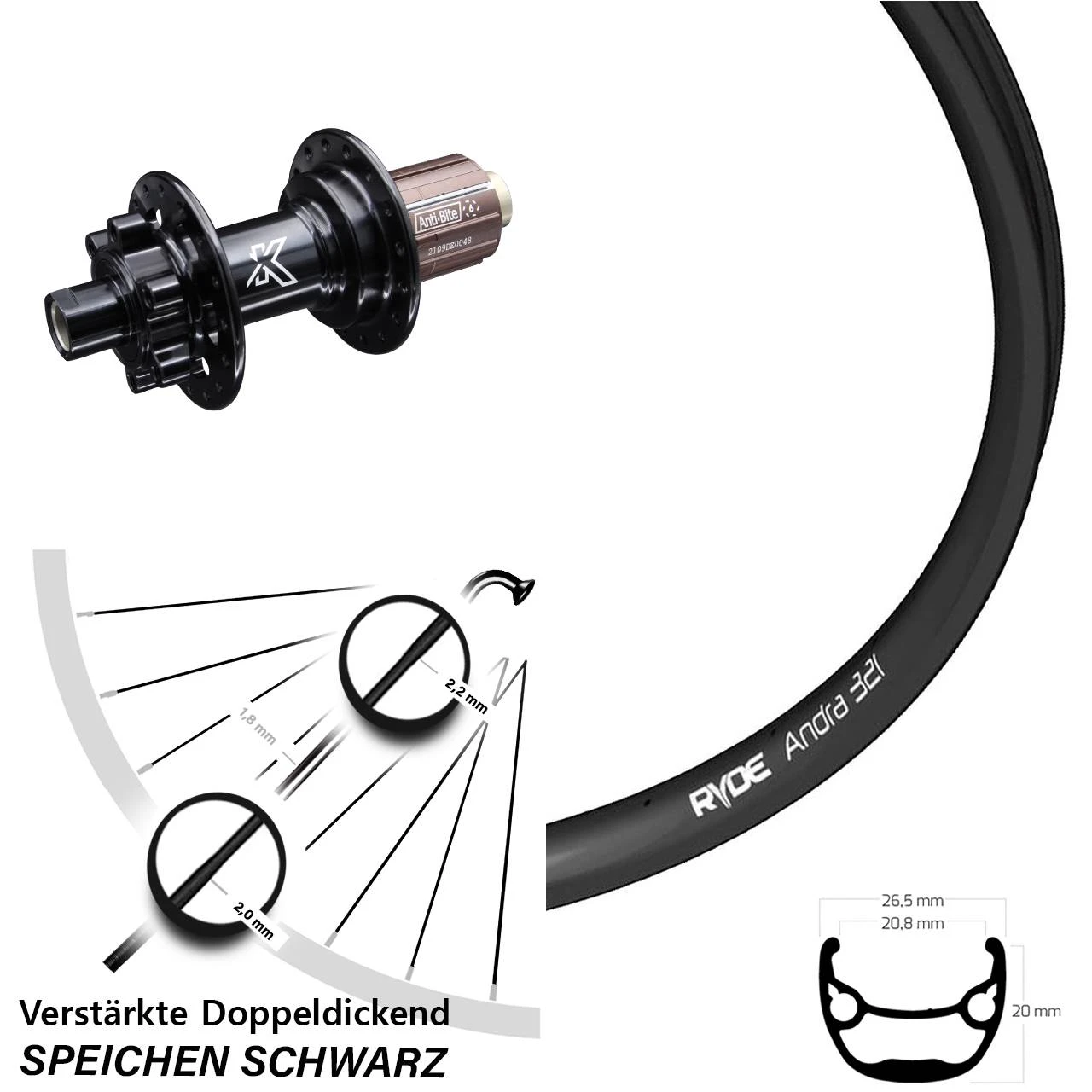 29 Zoll Hinterrad KX-M 6-loch Steckachse Ryde Andra 321