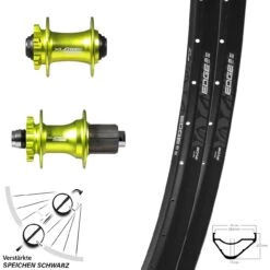 Laufradsatz Ryde Edge M30 29 Zoll XLC Nabe Grün Eloxiert Steckachse 15x100 12x142 Mm
