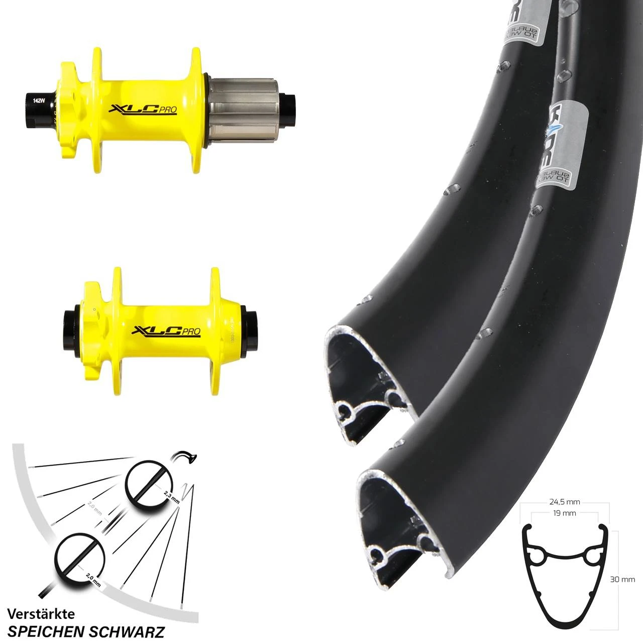 28-29 Zoll Laufradsatz Ryde Dutch 19 Hochprifil VerstÀrkt Nabe XLC Pro Gelb Steckachse