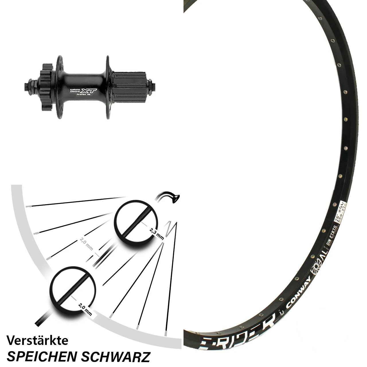 26 Zoll Laufrad Mach 1 Magma Mit Shimano Deore XT FH-M756 Nabe VerstÀrkt