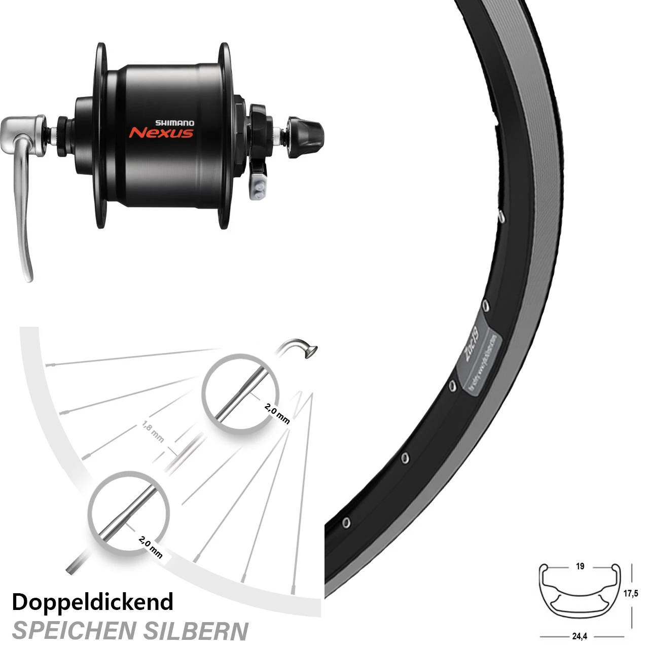 Vorderrad 28 Zoll Ryde Zac 19 Shimano DH-C3000-3N Nabendynamo