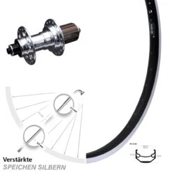 26 Zoll Hinterrad KX-T Nabe 130 Mm Mm Silbern Eloxiert Ryde Andra 40 Verstärkt