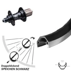 Hinterrad 26 Zoll Ryde ZAC 2000 Felgenbremse 7/11-fach KX-T Nabe Schwarz 135 Mm